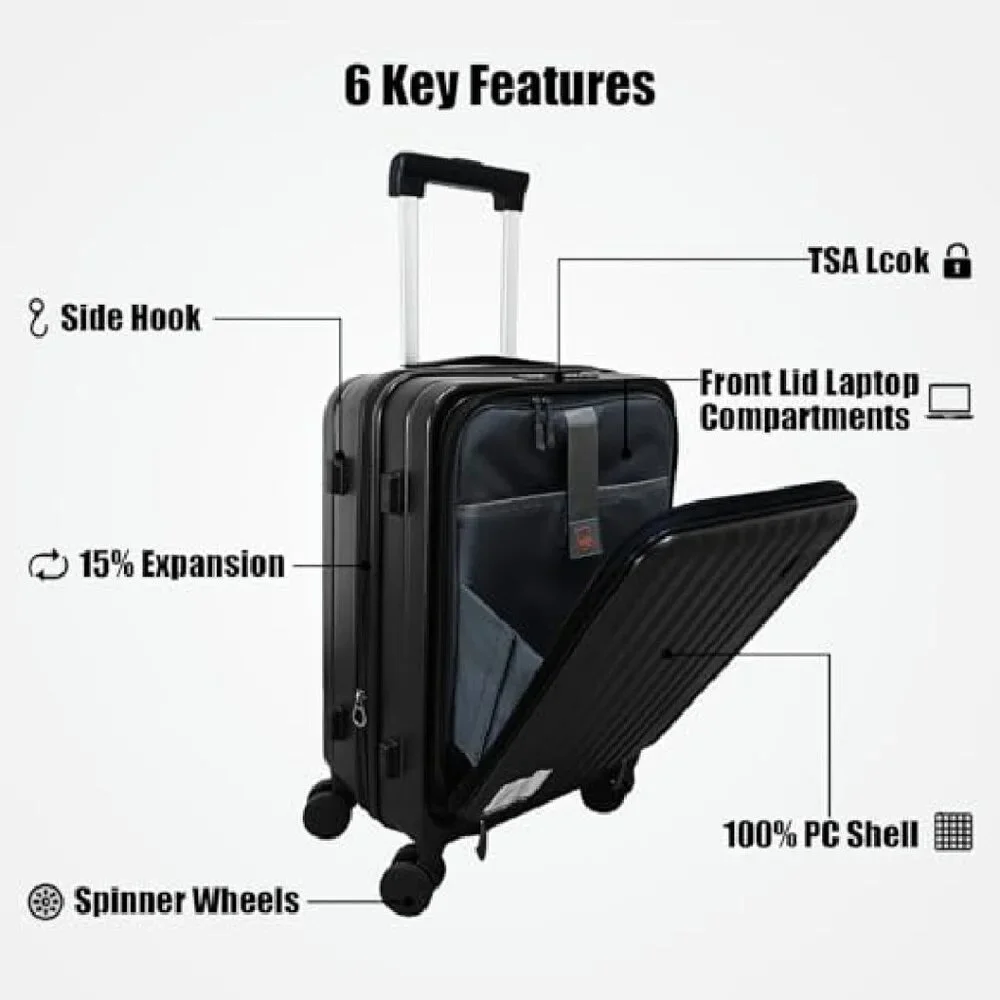 20 Inch Expandable Carry On Luggage with Laptop Compartment & TSA Lock